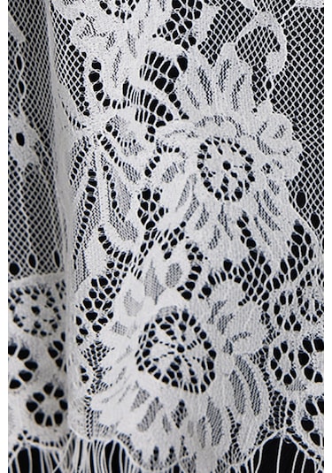 Tudors Kadın Oversize Geniş Kesim Dantel Detaylı Bisiklet Yaka Siyah Tişört-50784