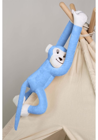 Boumini Toys Boyuna Sarılan Pelüş Maymun Mavi Elleri Çıtçıtlı 55 CM - Mavi