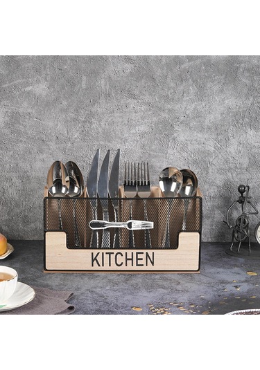 Suntek Mutfak Tezgahı Alet Tutucu Kaşık Çatal Düzenleyici Ahşap Rengi