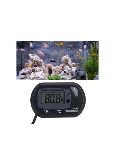 Tenfowee Siyah Akvaryum Su Sıcaklığı Ölçer - Lcd Ekranlı, Kolay Okunur, Derece Dönüştürülebilir, Sürekli Monitör
