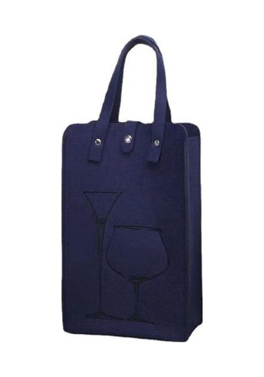 Koyu Mavi Çanta Kalın Uzun Büyük Yük Taşıyan Şarap Hediye Kolu Yeniden Kullanılabilir Firma Dikiş Düşmeyi Önleme Koyu Mavi