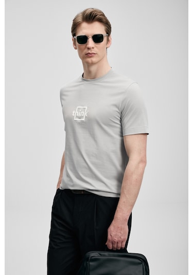 Lufian Thınk Modern Grafik T- Shirt Gri Gri 111020310100150