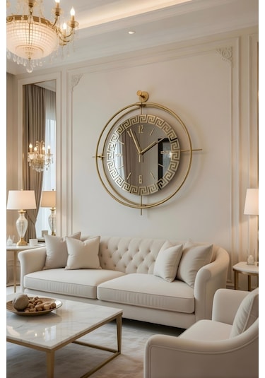Versay Bronz Exclusive - Gerçek Ayna - Pilli Led Metal Duvar Saati