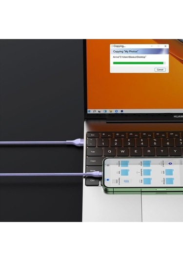 Novahub 66w 3in1 Super Quick Charge Kablosu - Honor & Huawei Uyumlu - 100w Destekli - 1.2m Uzunluğu - Mor