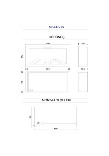 Masta 80 - Isıtmasız Elektrikli Şömine Sınırsız Renkli Cam Çerçeveli