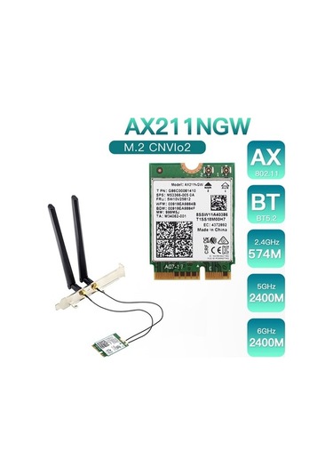 Ulzyvf Wifi M.2 Kartı E Ax211ngw+çift Anten Anahtar Ağ 6e 2.4ghz/5ghz Ls