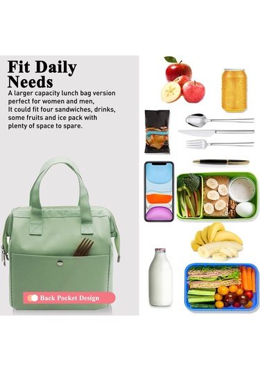 Yalıtımlı Öğle Yemeği Çantası Basit Bento Soğutucu Öğle Yemeği Çantası Kadınlar, Erkekler, Yetişkinler, Piknik, İş, Yürüyüş, Plaj İçin Öğle Yemeği Kutusu Açık Yeşil Çok Renkli