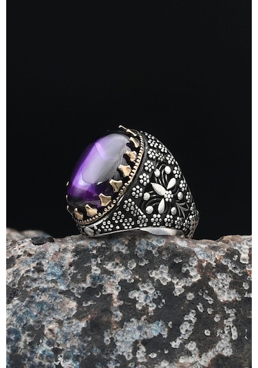 Ametist Taşlı 925 Ayar Gümüş Erkek Yüzüğü 901490 Gümüş