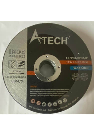 A Tech Inox Kesici Disk Taş 115X1.0X22.2Mm 5 Adet