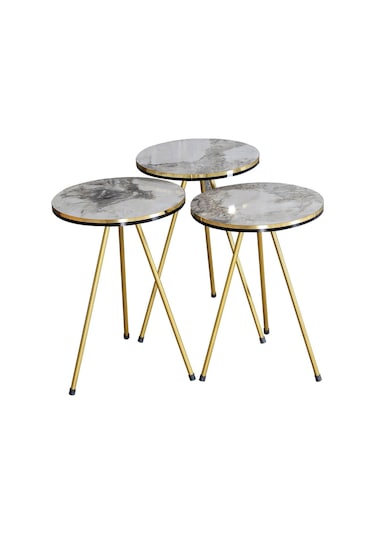 Orta Sehpa Elips Çift Gold Beyaz Tel Ayak Beyaz