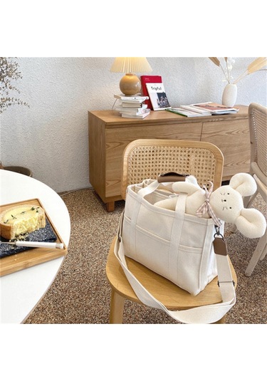 Reedark Kanvas Anne Çanta, Çok Bölmeli Büyük Kapasite, Ayarlanabilir Askı, Bebek Arabasına Takılabilir, Tek Omuz/çapraz Taşıma, Beyaz Beyaz