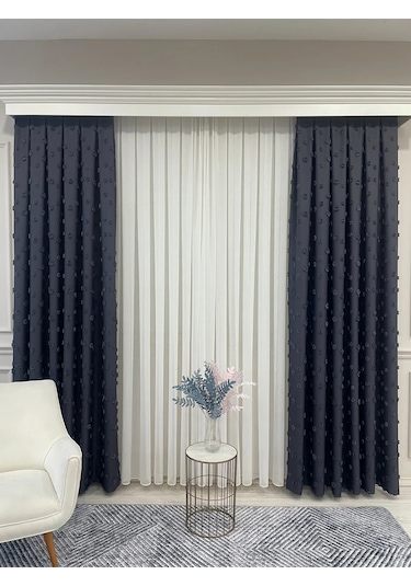 Brillant Carla Puffy Püsküllü Perde İstenilen Tüm Ölçülerde Antrasit Antrasit