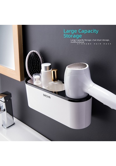 Geeroyoo Duvar Montajlı Banyo Fön Tutucu - Delik Açmadan Kurulabilir Duş Odası Fön Rafı - Gri Renkli实用置物架 Diğer