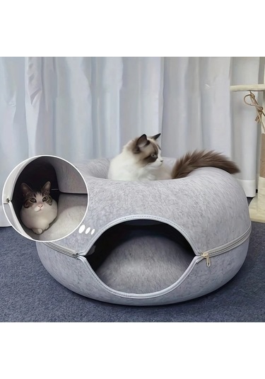 Honeybeeshop Gri Interaktif Kece Tuneli Donut Kedi Yatagi Kucuk Ve Orta Boy Kediler Fretler Tavsanlar Icin Yumusak Kanvas Oyun Egitim Oyuncak