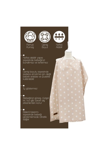 Mordesign Çok Amaçlı Bebek Emzirme Örtüsü/önlüğü Puset, Bebek Arabası Örtüsü, Extra Büyük, Yıldız Seri, Kahve Zg10030