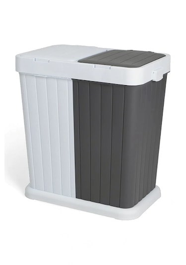 2 Bölmeli Kirli Temiz Çamaşır Sepeti 80lt Gri-beyaz Antrasit - Beyaz