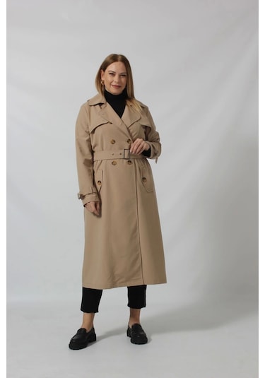 Dizaltı Düğmeli Kuşaklı Trençkot Vizon Taş