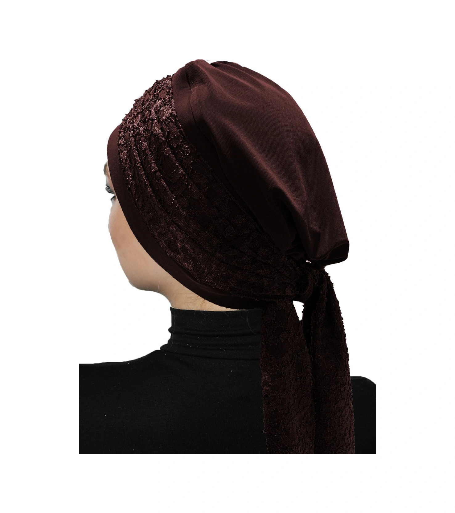 Dantel Bandana Kahve Hazır Türban Tesettür Bone Kahve