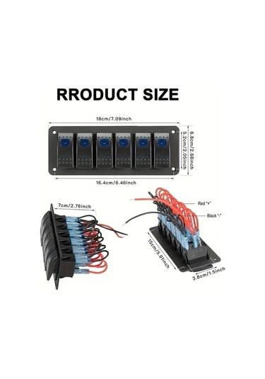 Motion003 Mavi 6 Pozisyonlu Anahtar Paneli 12v Spst Alüminyum Plaka Onceden Kablolu Led Aydinlatma Araba Karavan Tekne