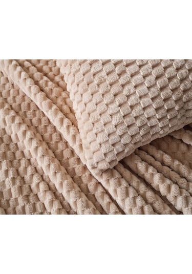 Doqu Petek Battaniye Seti Çift Kişilik Bej Diğer