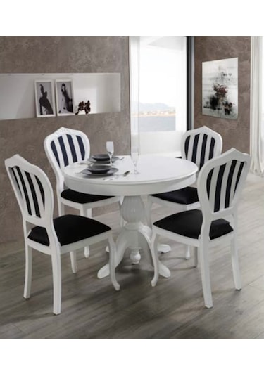 Onurdesign16 Baba Ayaklı Bambi Ahşap Siyah & Beyaz Boyalı Açılır Yemek Masasa