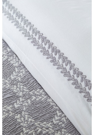 Apricitas Home Crown Gray Çift Kişilik %100 Pamuk Nevresim Takımlı Battaniye Ve Yatak Örtüsü Seti Gri