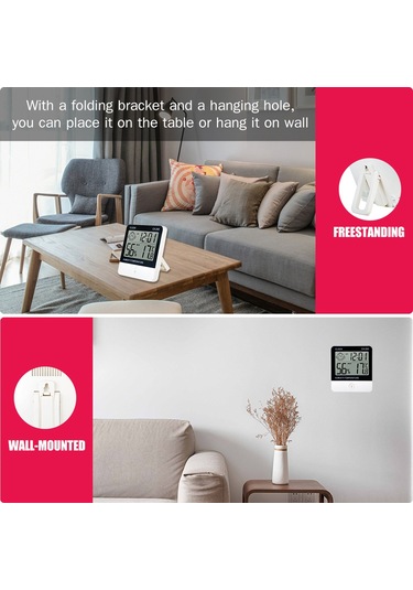 Dianziye Ev Ve Ofis İçin Ultra İnce Lcd Ekranlı Sıcaklık-nem Ölçer, Zaman Gösterimi Ve Çalar Saati, Pil Dahil Değil, Beyaz-siyah, Cx-260
