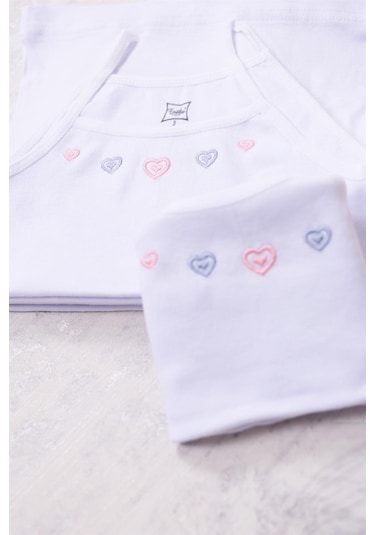 Tutku İp Askılı İşlemeli Kız Çocuk Atlet 3'lü Beyaz