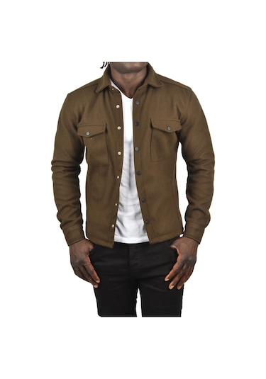 Deepsea Erkek Haki Dar Kesim Cepleri Kapaklı Çıtçıtlı İnce Kaşe Ceket Mont 2500559 False Haki