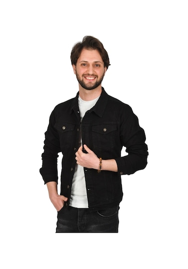 Deepsea Erkek Siyah Slim Fit Likralı Kot Mont 2201007 Siyah