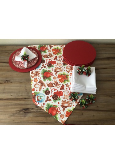 Yılbaşı Sofra Sunum Seti Mum Figürlü Yılbaşı Desenli Kırmızı