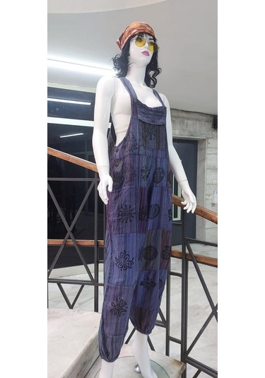 Hint Otantik Yıkamalı Taşlanmış Lacivert Şalvar Tulum Lacivert