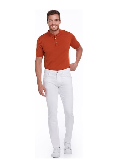 Hatemoğlu Beyaz Regular Fit Yüksek Bel Düz Paça Basic Kot Pantol Beyaz