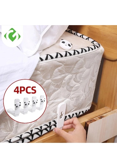 Uzun 4 Adet Beyaz-4 Adet/takım Panda Çarşaf Klip Çarşaf Kemer Raptiye Yatak Kaymaz Yorgan Kapakları Çarşaf Tutucular Tutucu Raptiye Klipleri Yatak