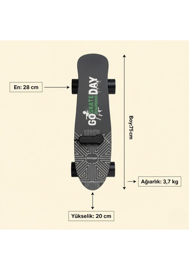 Elektrikli Kaykay H2s-1 Şehir İçi Ulaşım Aracı, Scooter Alternatifi, 20 Km/h, 8 Km Menzil, Hafif 3.7 Kg Siyah