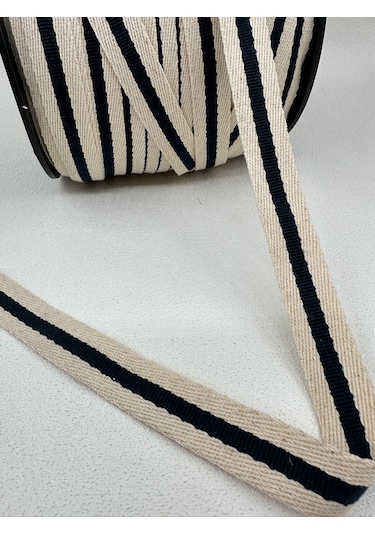 2 Cm Çizgili Dokuma Kolon Şerit-5 Metre Ekru/mavi