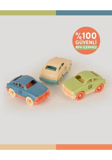 3'lü Minik Arabalar Seti Yeşil Bej Mavi Çok Renkli