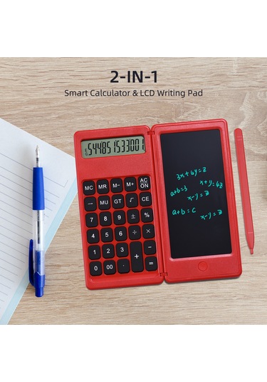Singree Katlanabilir 6 İnç Lcd Yazı Tahtası Ve 12 Haneli Hesaplama Fonksiyonlu Çok Amaçlı Dijital Not Defteri 112 Karakter Kırmızı