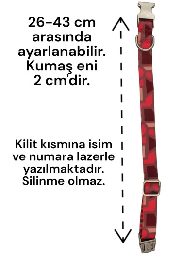 Caramelos İsimli Köpek Tasması, Köpek Künyesi, Köpek İsimlik 230 Kırmızı