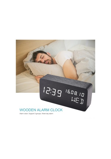 Dofolink Mdf Ahşap Dokulu Led Dijital Alarm Saat, Ses Kontrollü, 3 Aydınlatma Seviyesi, Çift Güç Kaynağı Usb/aaa , Saat-tarih-gün-sıcaklık Gösterimi