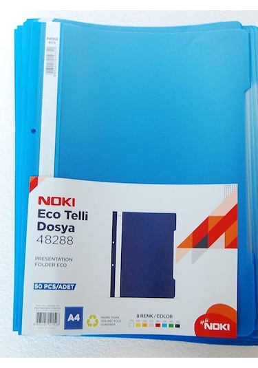 Noki Telli A4 Plastik Dosya Mavi 50 Li 2 Paket 100