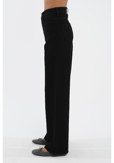 Cross Jeans Weslie Yüksek Bel Fermuarlı Wideleg Fit Jean Kadın Pantolon - Siyah  C 4530-076 Siyah