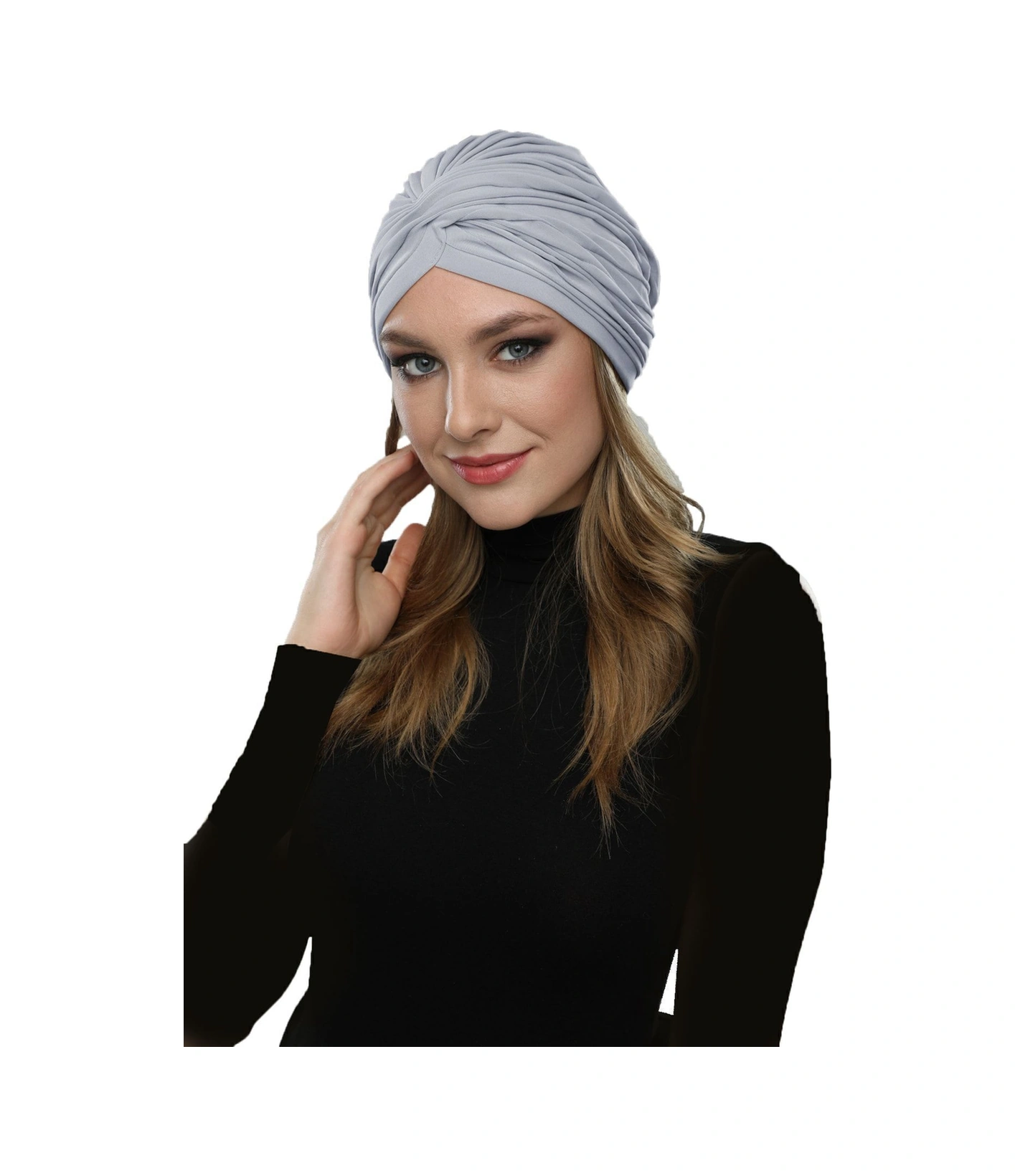 Çapraz W Nervürlü Ensesi Bantlı Açık Gri Hazır Türban Tesettür Havuz Bonesi Açık Gri