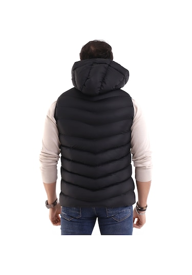 Everest Jel Dolgu Çıkartılabilen Fermuarlı Kapüşonlu Erkek Şişme Yelek Siyah