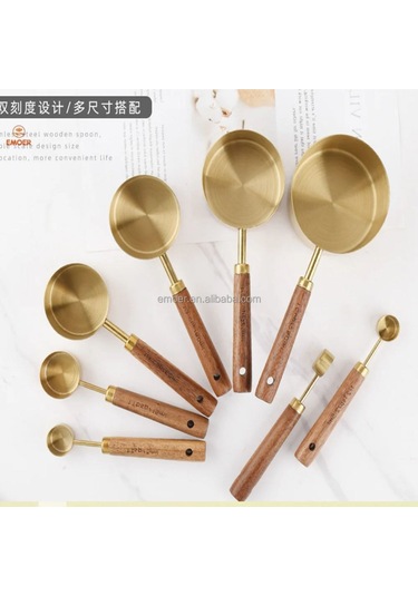 Qerhome Ahşap Saplı Gold Lüks Ölçü Kaşığı Seti 4-4