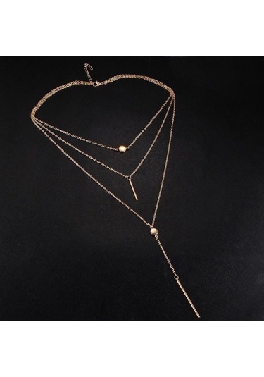 Basit 3 Katmanlı Kolye Küçük Nokta Zarif Metal Bar Kolye Kazak Zinciri Gümüş Çok Renkli