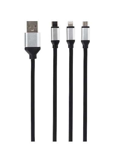 Ithink Silver 3in1 1 M Çoklu Şarj Kablo - Siyah
