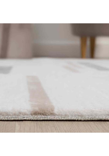 Krem Bej Kahve Yatay Blok Desenli Halı - Mk0559grl