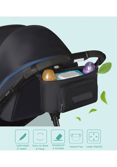 Geekyou Siyah Bebek Arabası Çantası - Su Geçirmez, Hafif, Geniş Kapasiteli Organizer - Arabalar Ve Manzaralar İçin Uygun Aksesuar Siyah