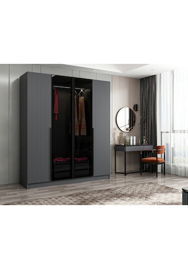 Kale Plus210 4 Mebran Kapaklı 2ç Dolap Antrasit Mebran Füme Cam